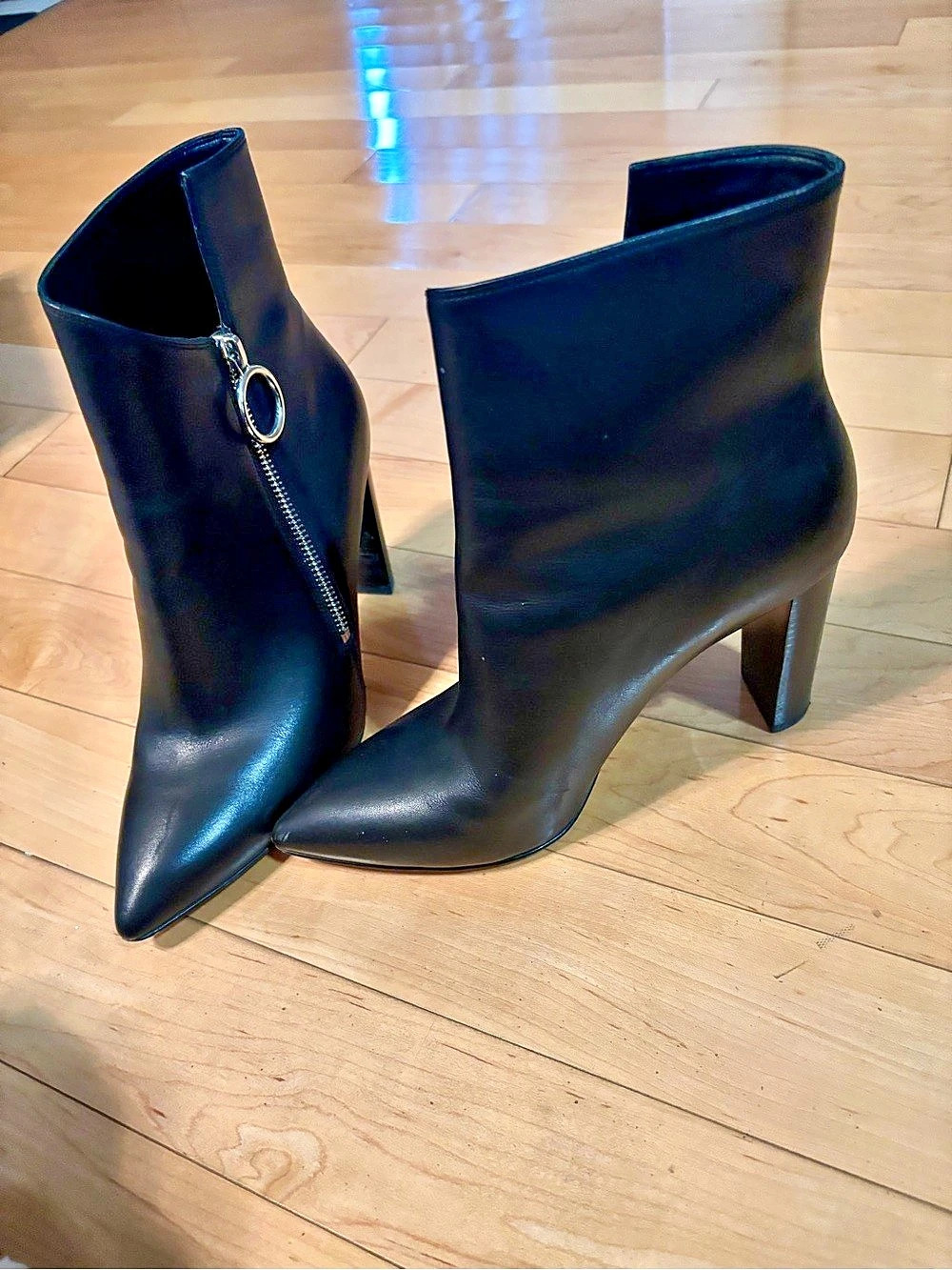 Paige Black Pointed-Toe Heeled Ankle Boots